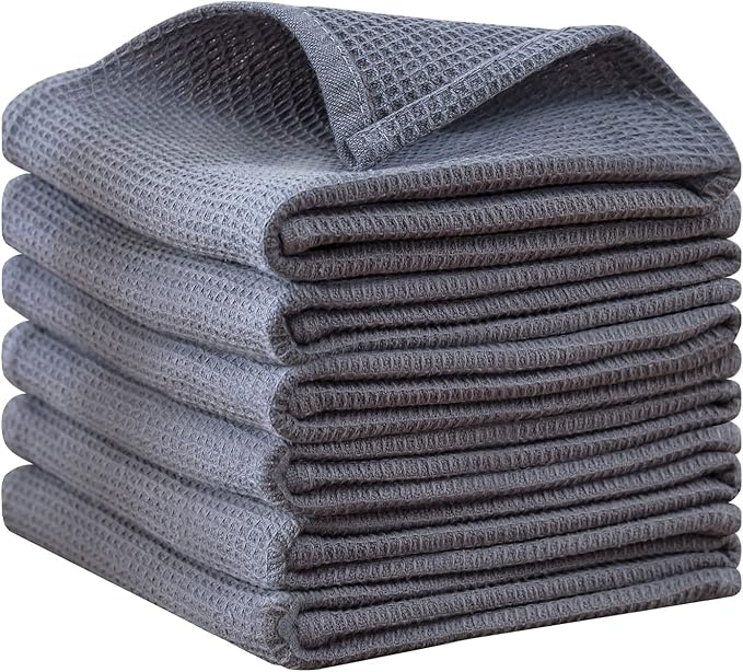 QUILTINA Dish Towels Set, 100% Cotton Waffle Weave Kitchen Towels 6 Pack by Quiltina