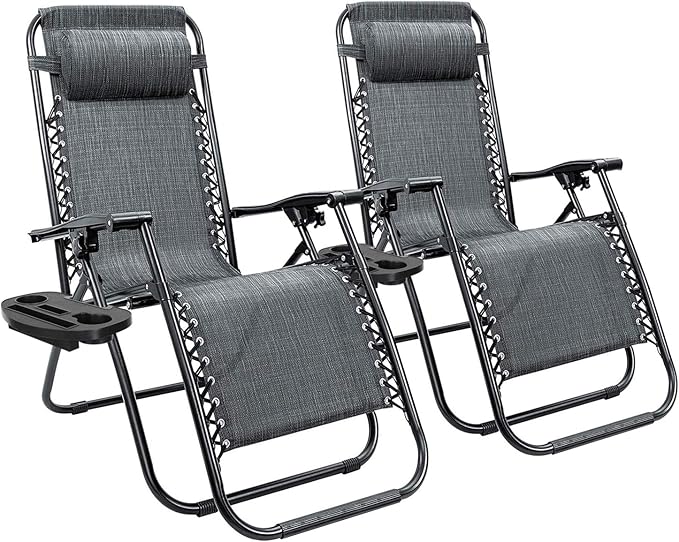Homall Zero Gravity Chair - Adjustable Folding Lawn Chairs - Outdoor Gravity Reclining Lounge Chair with Pillows - Set of 2 (Double-Gray) by Homall