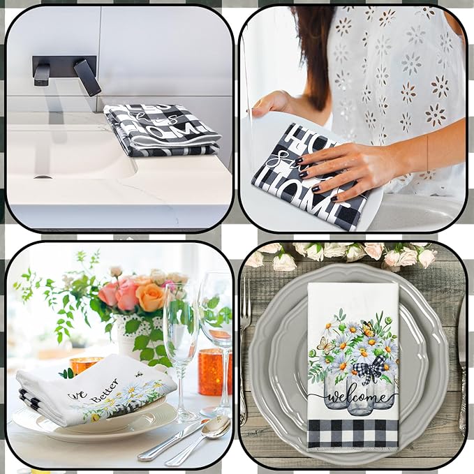 Geyoga 6 Pcs Spring Floral Kitchen Towels Flamingo Dish Hand Towels Sunflower - Image 2