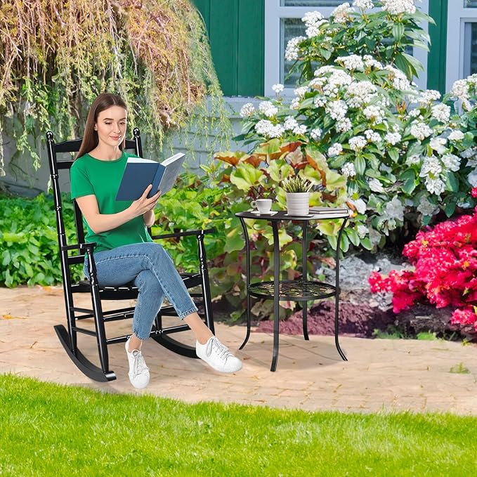 VINGLI Wooden Rocking Chair, Outdoor Chair with 450 lbs Support, Relaxing Rocker with Solid Wood High Back Seat Reclining Seat for Deck, Garden, Backyard, Porch, Indoor or Outdoor Use (Black, 1PC) - Image 2