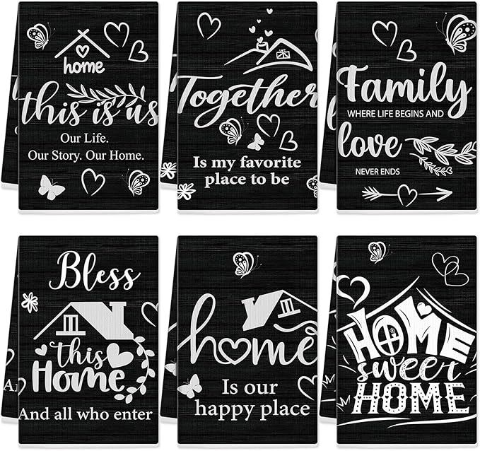 Breling Set of 6 Kitchen Towels Modern Minimalist Dish Towel Black Bathroom by Breling