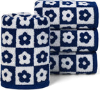 Jacquotha Cotton Hand Towels Navy Checkered Floral by Jacquotha