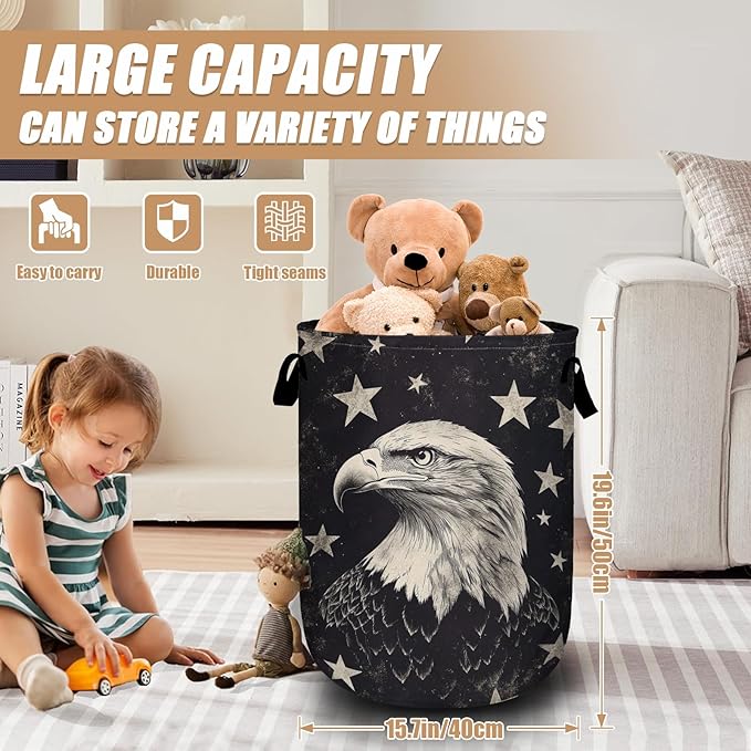 Black Eagle Laundry Basket, Foldable Waterproof Laundry Hamper Tote Bag Dirty - Image 2