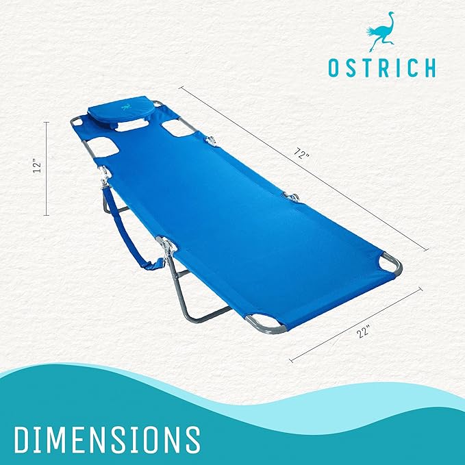 Ostrich Beach Lounge Chair, Folding & Reclining Outdoor Chaise Lounger, Blue - Portable Adjustable Recliner Chair for Lawn, Pool, Patio, Garden, and Yard - Image 3