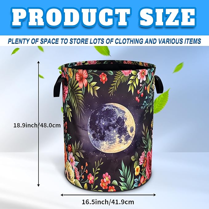 Moon Flowers Laundry Basket Beautiful Night Oxford Cloth Laundry Hamper - Image 2