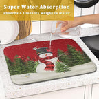 Christmas Dish Drying Mat for Kitchen Counter Red Xmas Snowman Trees Birds - Image 7