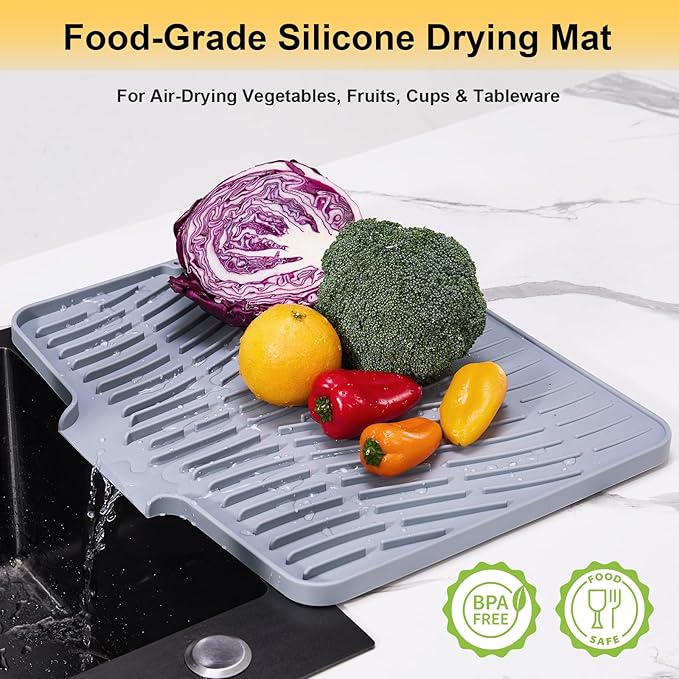 Silicone Dish Drying Mat for Kitchen Counter, Non-Slip Dish Drying Pad - Image 3