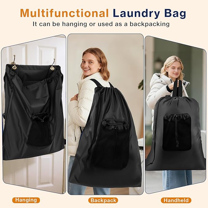 2-Pack Backpack Laundry Bags, Heavy Duty Laundry Bag Backpacks - Image 6