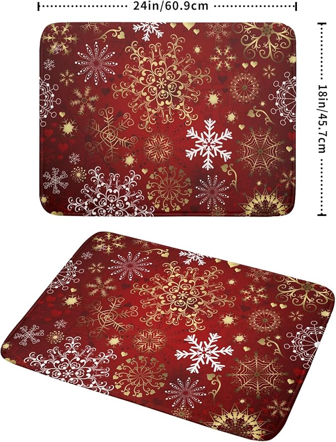 Red Snowflake Dish Drying Mat for Kitchen Counter Holiday Super Absorbent - Image 2