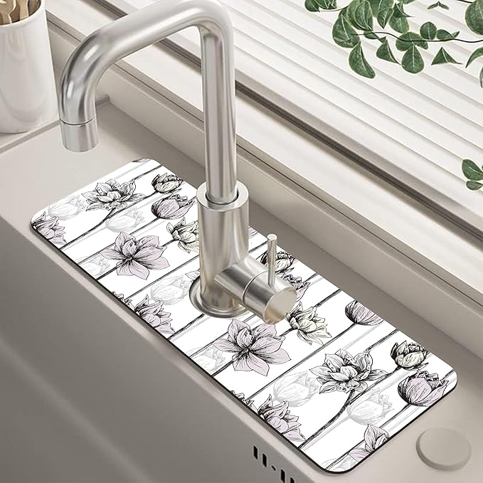Water Lily Flower Kitchen Sink Splash Guard Mat Absorbent Fast Drying Mat by Unknown