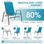 Outdoor Stackable Chairs Set of 8, Stacking Patio Chairs with Textilene Fabric, Outside Furniture for Garden Backyard Balconie Poolside Deck, Blue - Image 5