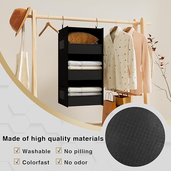 3-Shelf Hanging Closet Organizer and Storage, Foldable Hanging Closet Shelves - Image 4