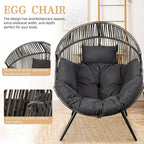Vongrasig Wicker Egg Chair PE Rattan Chair with Cushion, Oversized Patio Lounge Chair for Outdoor, Indoor, Balcony, Backyard, Garden, Living Room, (Black/Rattan) - Image 4