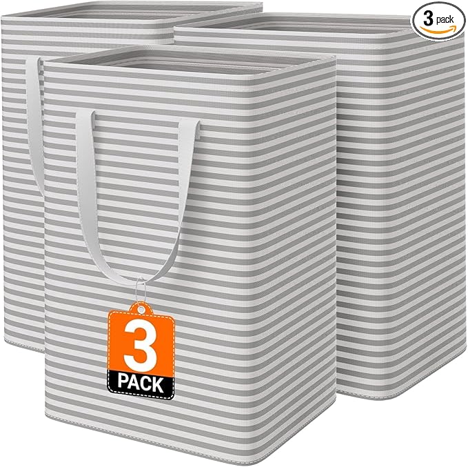3 Pack Laundry Basket, Waterproof & Freestanding Large Laundry Hamper, by Unknown