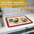 Farm Rooster Dish Drying Mat for Countertop 18x24 Inches Red Rustic Chicken - Image 7