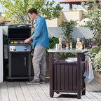 Keter Outdoor Grill Prep Table & Serving Cart, Stainless Steel Top, Unity, 40 Gal, Brown - Portable Bar Table and Cooking Accessory for Pool, Patio, Lawn, and Backyard - Image 5