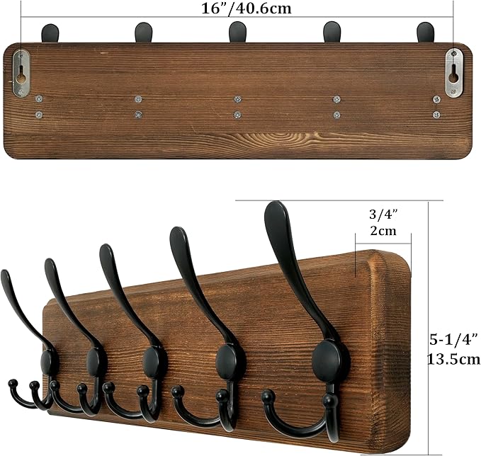 WEBI Rustic Coat Rack Wall Mount, Solid Wood Coat Hooks Wall Mounted Coat Hanger - Image 6