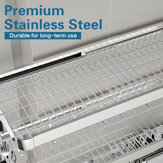 Over The Sink Dish Drying Rack, 3 Tier Adjustable Length Full Stainless Steel - Image 5