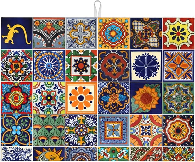 Talavera Tiles Dish Drying Mat for Kitchen Counter, 18 x 24 Inch Microfiber by TGKBRMEA