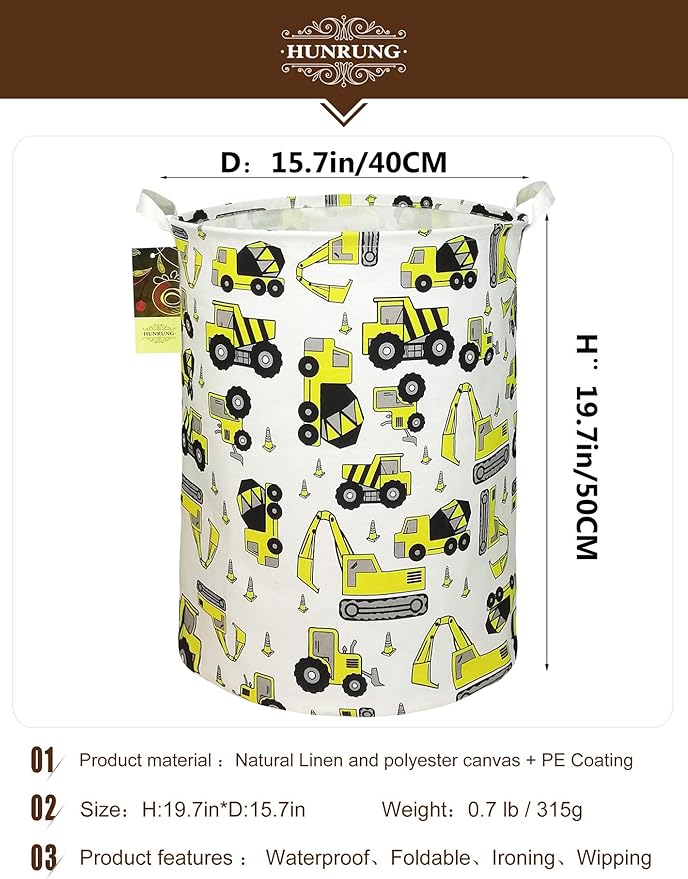 HUNRUNG Laundry Hamper, Large Canvas Fabric Lightweight Storage Basket Toy - Image 2