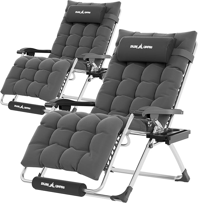 UDPATIO Oversized Zero Gravity Chair Set of 2, 29In XL Patio Reclining Chair with Cushion, Outdoor Folding Recliner with Pillows|Cup Holder|Foot Rest|Padded Headrest, Burgundy, Support 500LB by UDPATIO
