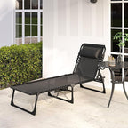 Outsunny Chaise Lounge Chair Outdoor, 5-Position Adjustable Sun Tanning Chair with Carrying Handle and Side Pocket, Folding Bed Cot with Removable Pillow for Garden, Beach, Patio, Pool, Camp, Black - Image 8