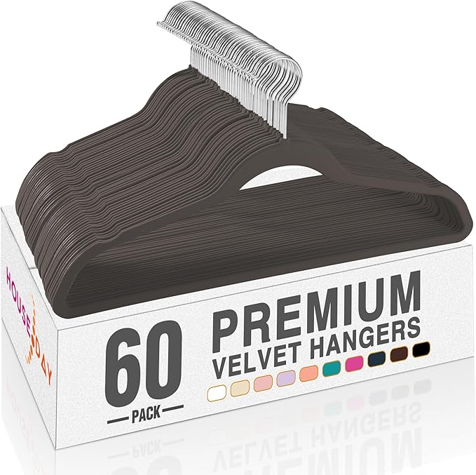 HOUSE DAY Taupe Velvet Hangers 60 Pack, Non Slip Clothes Felt Hanger Heavy Duty by HOUSEDAY