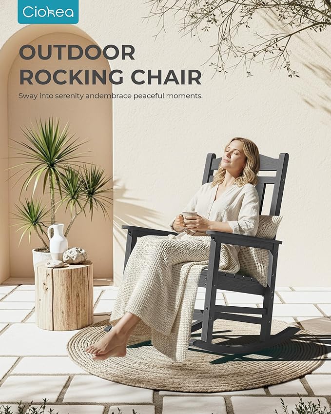 Ciokea Oversized Outdoor Rocking Chair, 380lbs Heavy-Duty Large Patio Rocker, Weather Resistant & Anti-Fade Porch Chair, High Back Cozy Rocking Chair for Outside, Fire Pit, Deck, Garden, Dark Grey - Image 7