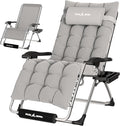 UDPATIO Oversized Zero Gravity Chair 29In XL Patio Reclining Chair with Cushion, Outdoor Folding Recliner with Pillows|Cup Holder|Foot Rest|Padded Headrest, Grey, Support 500LB by UDPATIO