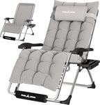 UDPATIO Oversized Zero Gravity Chair 29In XL Patio Reclining Chair with Cushion, Outdoor Folding Recliner with Pillows|Cup Holder|Foot Rest|Padded Headrest, Grey, Support 500LB by UDPATIO