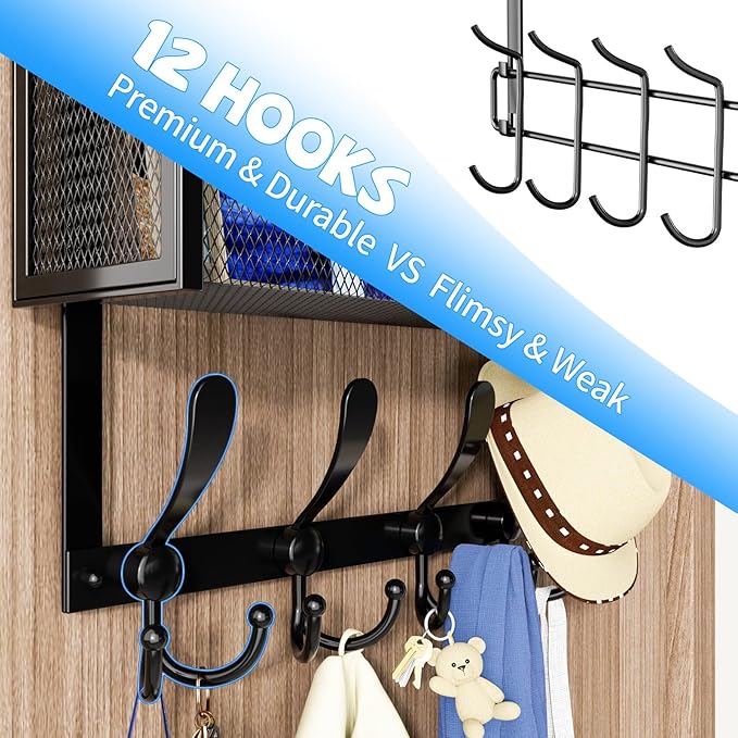 Over The Door Hooks Organizer, Coat Rack Over The Door Storage Hanger Towel Rack - Image 3