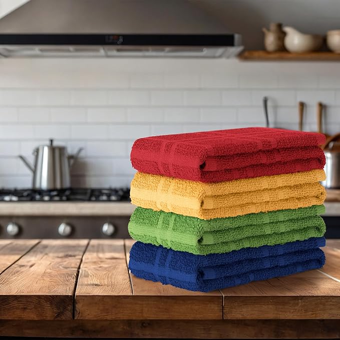 DecorRack Large Kitchen Towels, 100% Cotton Hand Towels, Plaid Pattern Cleaning - Image 4
