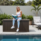 Flamaker Resin Deck Box 250 Gallon, Waterproof Imitation-Wood Lockable Storage Box with Separator Plate Outdoor Indoor, Garden, Patio Furniture for Tools&Pool Accessories (Deep Brown) - Image 7