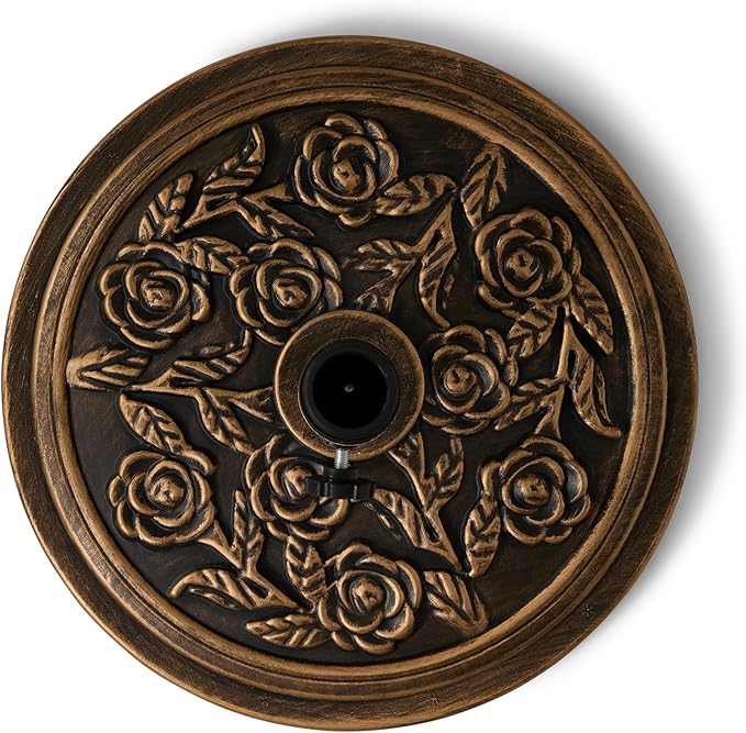Backyard Expressions 20 lb Patio Umbrella Base Stand, Decorative Rose Medallion Antique Bronze Finish, Fits 1.5–1.9 in Poles w/Adapters, 18 in Round Weighted Outdoor Umbrella Holder for Deck & Table - Image 3