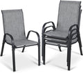 MAMIZO Patio Dining Chairs, Stackable All Weather Teslin Chair, Heavy Duty Outdoor Breathable Chairs Set, w/Armrests, Upgraded Chair FeetW/Strenthened Iron Spacers, 330 LBS (4, Grey) by MAMIZO