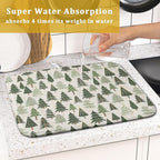 Christmas Dish Drying Mat for Kitchen Counter 16x18 Green Xmas Tree Block Print - Image 7