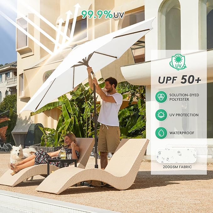 JEAREY 9FT Outdoor Patio Umbrella with Solar Lights, LED Lighted Pool Umbrella with Tilt and Crank, Outdoor Table Umbrellas for Deck, Yard & Market (Cream White) - Image 3