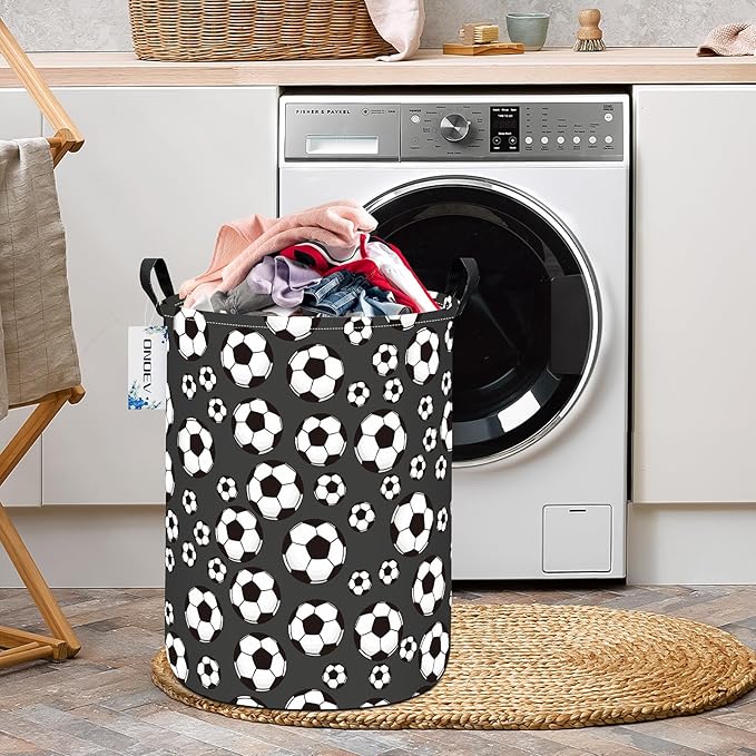 Round Foldable Kids' Football Laundry Hamper Multi Use Laundry Basket Soccer - Image 6