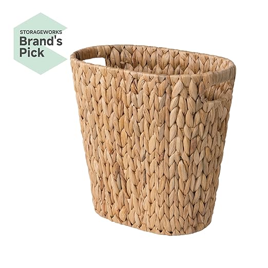StorageWorks Wicker Waste Basket, Handwoven Water Hyacinth Trash Can - Image 2