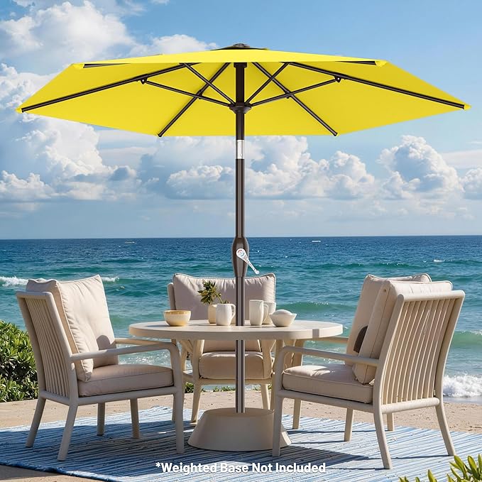 AreShark 7.5FT Patio Umbrella Table Market Umbrella with 6 Sturdy Ribs, Button Tilt/Crank Heavy-Duty Round Outdoor Umbrellas for Garden, Deck, Backyard,and Pool, Yellow - Image 5