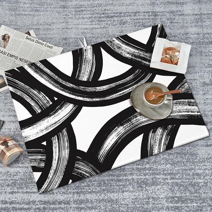 Black and White Abstract Curved Dish Drying Mats, Washable Reversible Foldable - Image 4