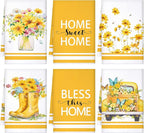 Boyiee Set of 6 Yellow Flower Kitchen Towels Decorative Floral Tea Towels by Boyiee