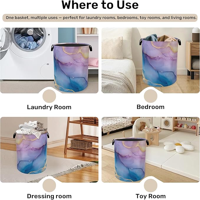 Blue Pink Marble Laundry Basket - Image 4