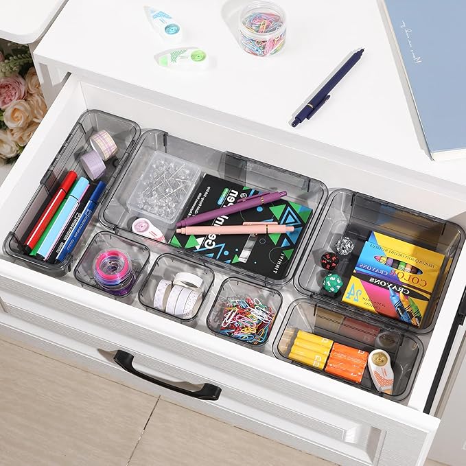 14 Pcs Clear Drawer Organizer, Adjustable Drawer Storage Box, 3-Size Desk - Image 5