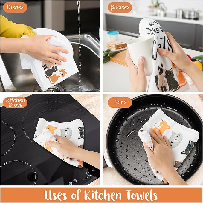 R HORSE 5Pcs Funny Kitchen Dish Towels, Cute Cat Dishcloths Gift, Absorbent - Image 6