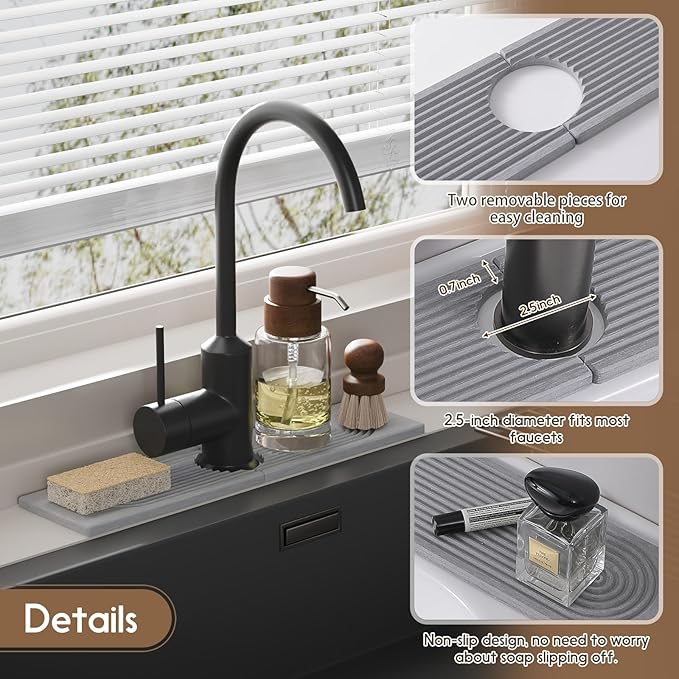 Faucet Mat for Kitchen Sink, Diatomite Quick Drying Tray, 15.8 Inch Kitchen - Image 4
