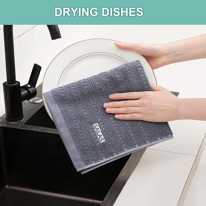 SALAS Kitchen Dish Towels, Bulk Cotton Kitchen Hand Towels, 390 GMS Plaid Dish - Image 4