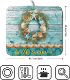 Coastal Wreath Dish Drying Mat 16x18 inch Starfish Shell Absorbent Microfiber - Image 2