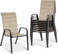 MAMIZO Patio Dining Chairs, Stackable All Weather Teslin Chair, Heavy Duty Outdoor Breathable Chairs Set, w/Armrests, Upgraded Chair FeetW/Strenthened Iron Spacers, 330 LBS (8, Brown) by MAMIZO