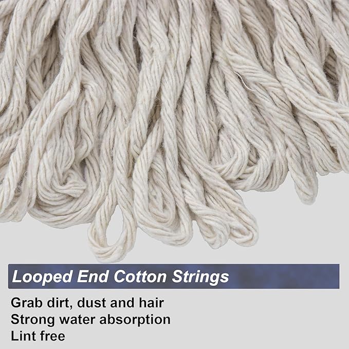 Cotton Cloth Mop, 4 Section Stainless Steel Pole + Two Cotton String Mop Heads - Image 4
